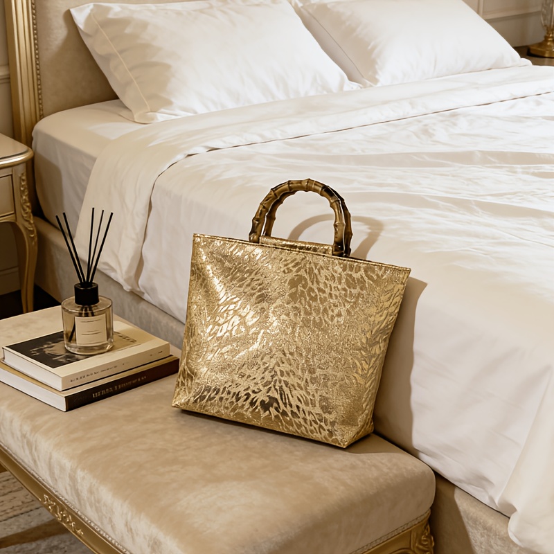 Xl Luxury Bags - Bolsa tote feminina em jacquard dourado